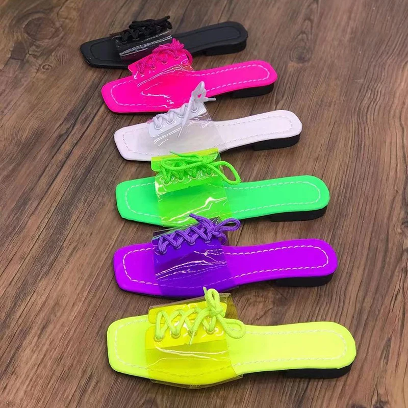 Transparent PVC Square Toe Flat Slippers Women Cross Straps Low-heel New Female Sandals Fluorescent Color Open-toe Beach Slides
Transparent PVC Square Toe Flat Slippers Women Cross Straps Low-heel New Female Sandals Fluorescent Color Open-toe Beach Slides
