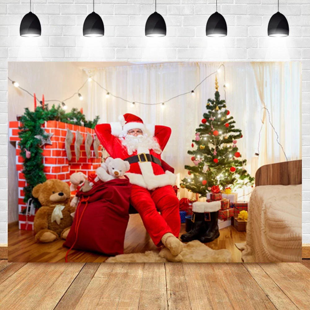 

Laeacco зимний интерьер Санта Клаус Подарочная елка рождественский баннер фон для фотосъемки фотографический фон для фотографирования шпильк...