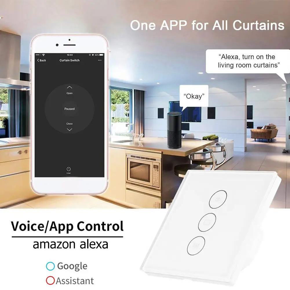 2400W Smart WiFi Switch for Electric Curtain Roller Shutter Work with Google Home Speech Control Can Realize After Pairing
2400W Smart WiFi Switch for Electric Curtain Roller Shutter Work with Google Home Speech Control Can Realize After Pairing