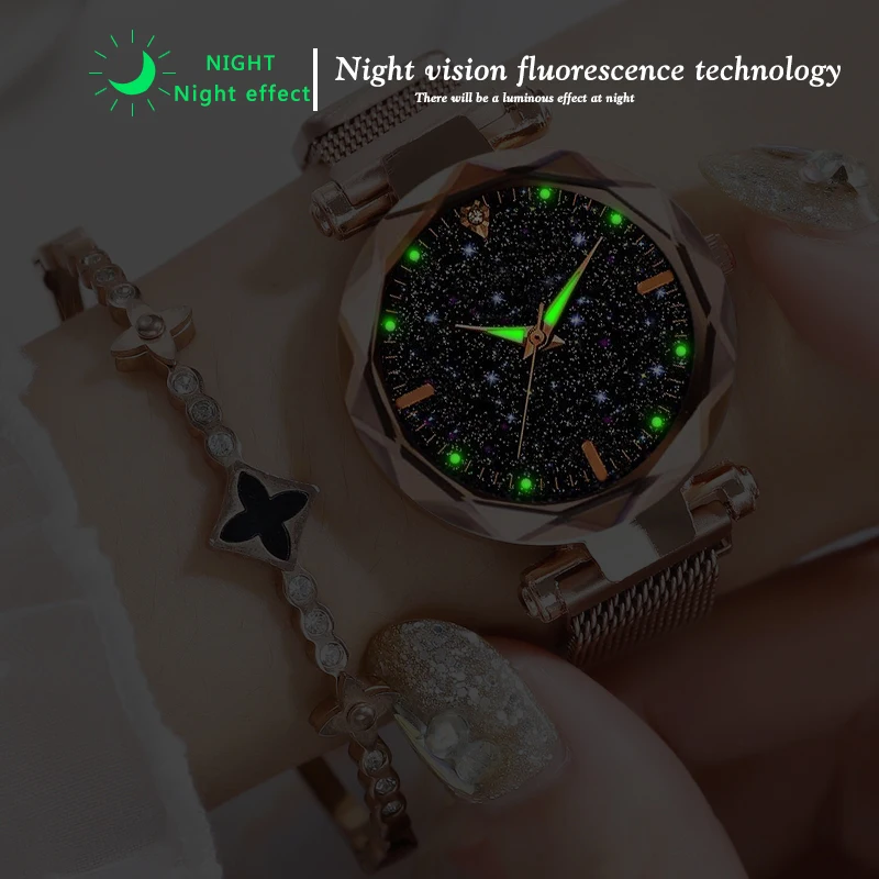 Relogio Feminino Fashion Women Starry Sky Watches Magnetic Mesh Belt Watch Women Dress Luminous Quartz Wristwatch Zegarek Damski
Relogio Feminino Fashion Women Starry Sky Watches Magnetic Mesh Belt Watch Women Dress Luminous Quartz Wristwatch Zegarek Damski