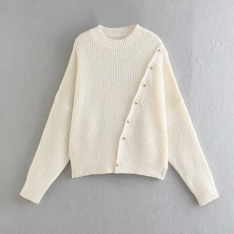ZA 2021 autumn new women's clothing fashion all-match casual temperament loose single row button round neck sweater
ZA 2021 autumn new women's clothing fashion all-match casual temperament loose single row button round neck sweater