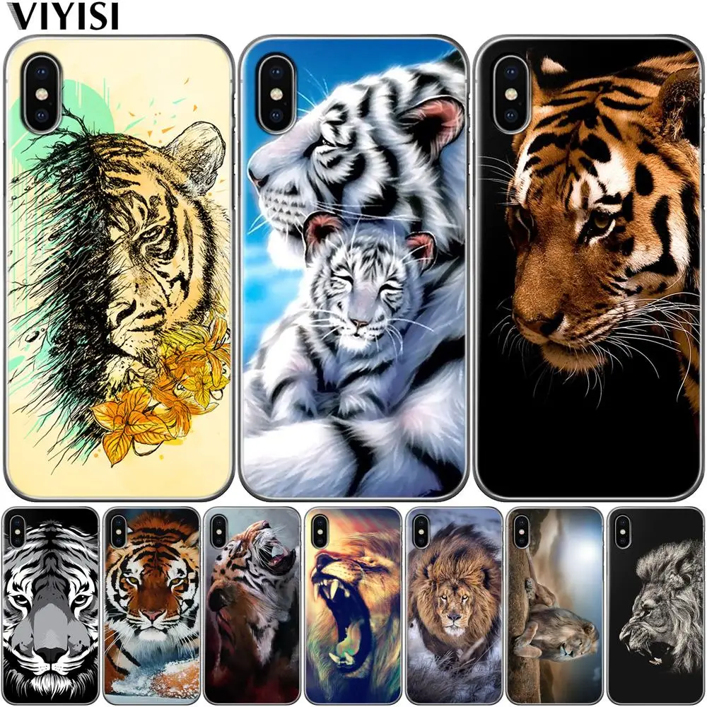 Модный чехол с изображением животных тигра для iPhone XS Max XR 5 6 6s 7 8 Plus X 5s SE мягкий