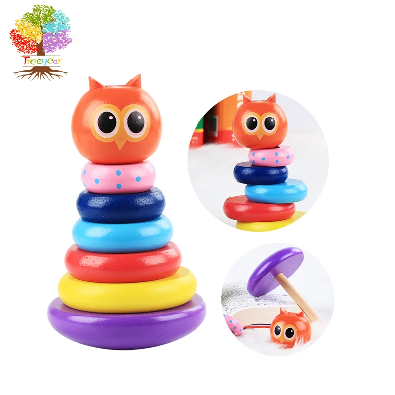 

Treeyear 6 pcs Wooden Stackable Rings Roly-Poly Toy for Early Development and Sorting Skills for Ages 12+ Months