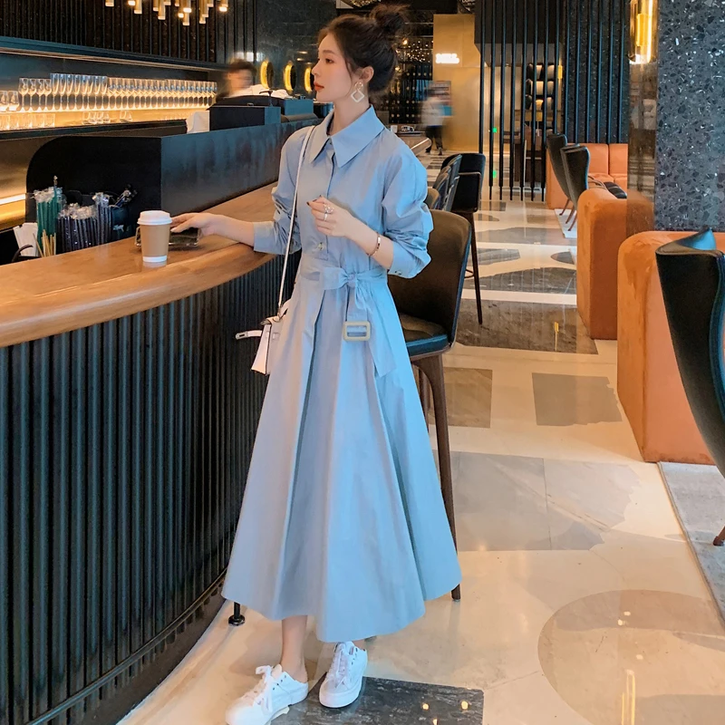 Women's Dress 2021 Spring New Mid-Length Single-Breasted Temperament High-Waist Ladies French A-Line Shirt Dresses Female E491
Women's Dress 2021 Spring New Mid-Length Single-Breasted Temperament High-Waist Ladies French A-Line Shirt Dresses Female E491