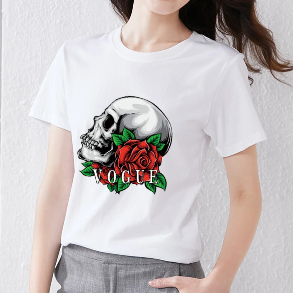 Summer Commuting Comfortable Ladies White T-shirt Fashion Rose Skull Women's Printed Top Round Neck Soft Casual Ladies T-shirt
Summer Commuting Comfortable Ladies White T-shirt Fashion Rose Skull Women's Printed Top Round Neck Soft Casual Ladies T-shirt