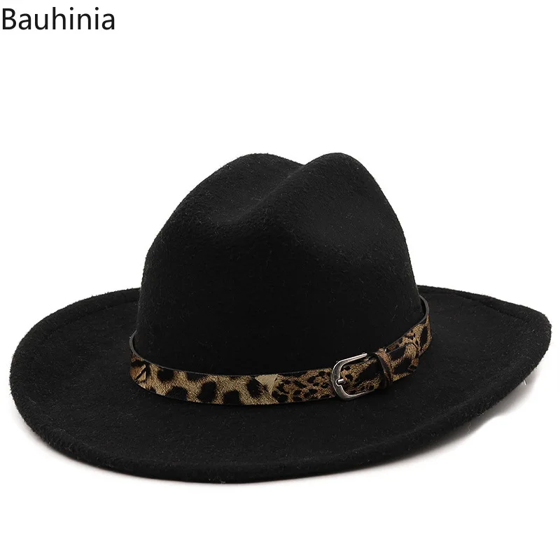 Bauhinia Vintage Wool Western Cowboy Hat For Women Men Winter Felt Fedora Hat Jazz Cap With Leopard Leather 
Bauhinia Vintage Wool Western Cowboy Hat For Women Men Winter Felt Fedora Hat Jazz Cap With Leopard Leather