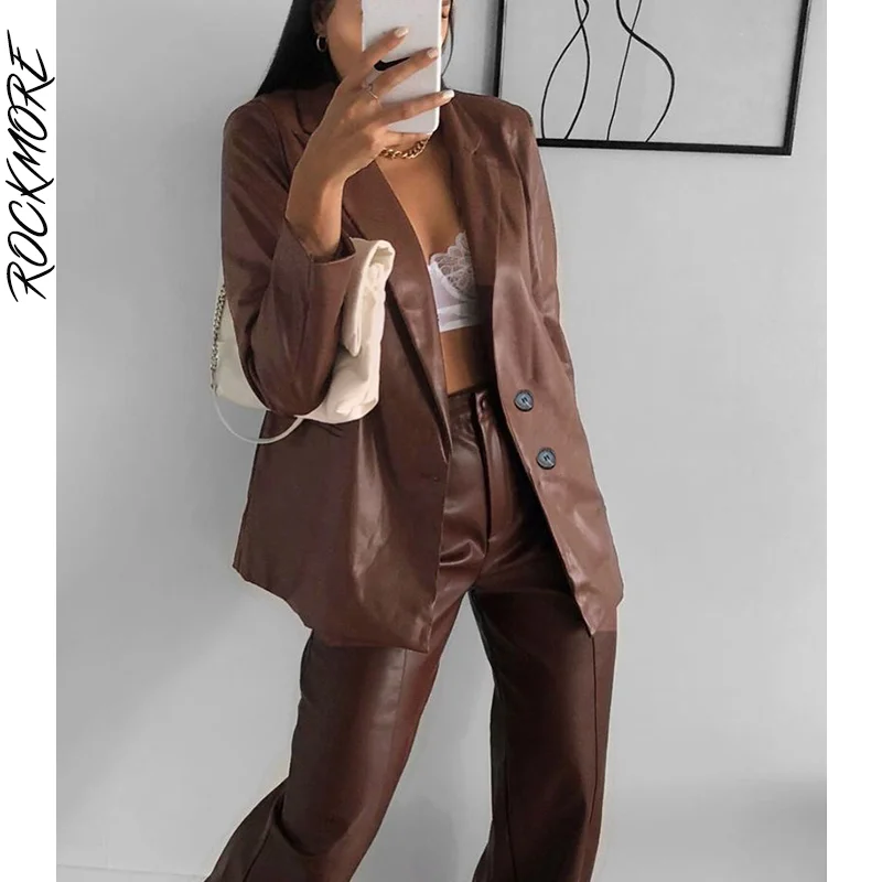 Rockmore Faux Leather Suit Jackets Ladies Fashion PU Coats Autumn 2021 Casual Vintage Long Sleeve Overcoats Women Streetwear New
Rockmore Faux Leather Suit Jackets Ladies Fashion PU Coats Autumn 2021 Casual Vintage Long Sleeve Overcoats Women Streetwear New