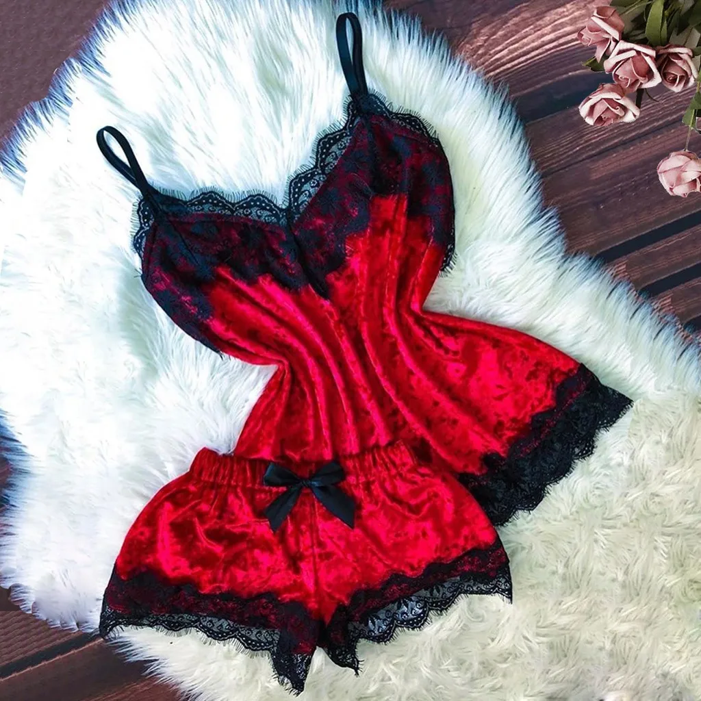 New Women Sexy Lingerie Camisole Bow Shorts V-Neck Tops Velvet Pajamas Sleepwear V-Neck Sleeveless Sleepwear Mini Night
New Women Sexy Lingerie Camisole Bow Shorts V-Neck Tops Velvet Pajamas Sleepwear V-Neck Sleeveless Sleepwear Mini Night