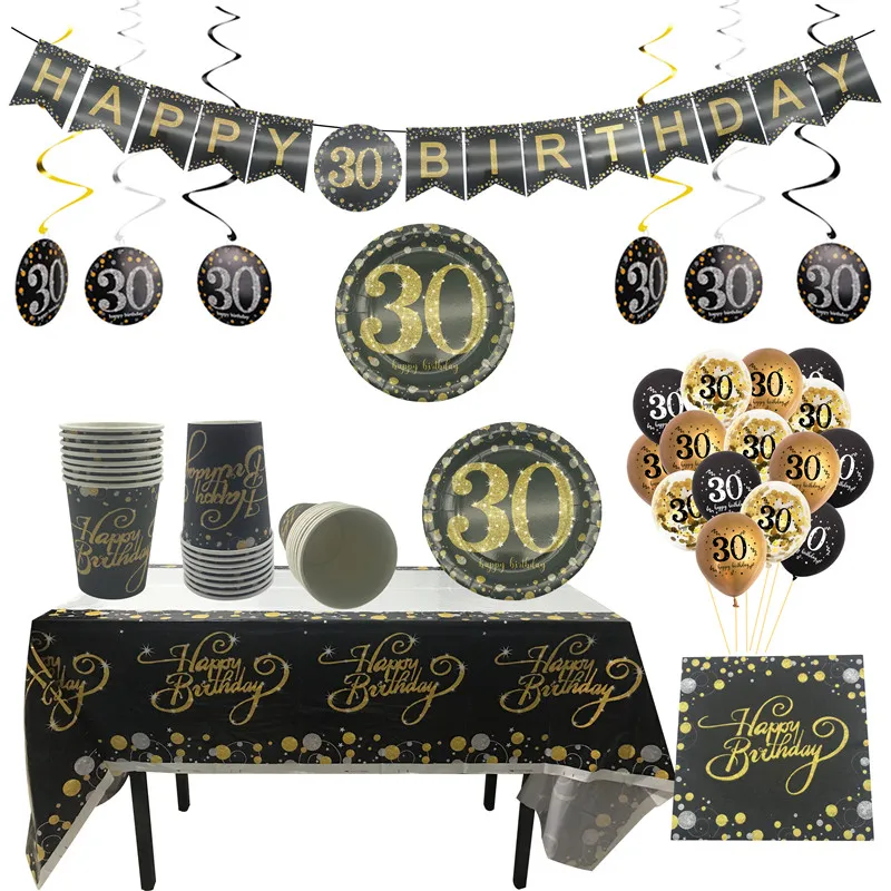Black Gold 30 40 50 60 Year Birthday Party Disposable Tableware Paper Plates Cups Napkins Adult 30th 40th 50th Birthday Supplies
Black Gold 30 40 50 60 Year Birthday Party Disposable Tableware Paper Plates Cups Napkins Adult 30th 40th 50th Birthday Supplies