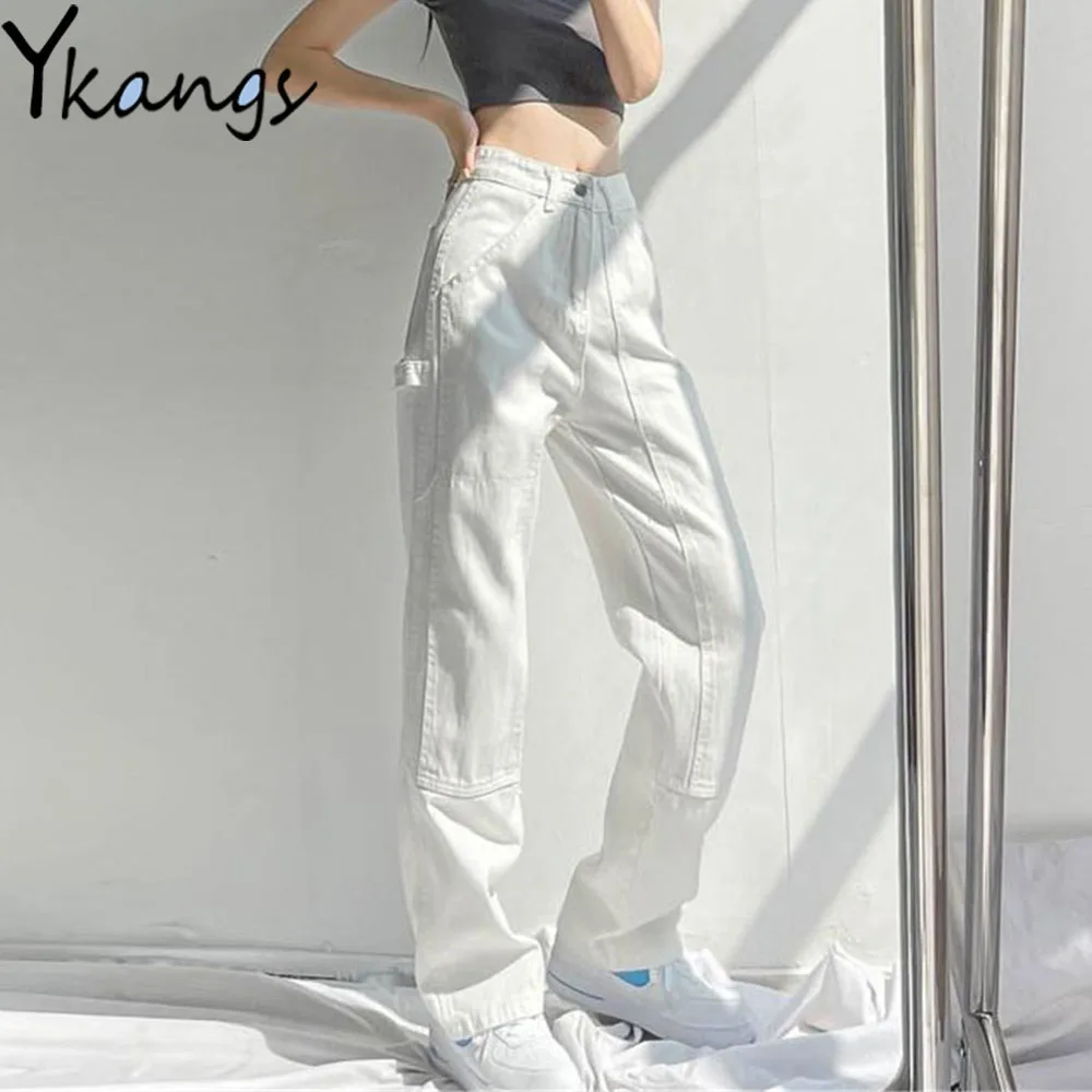 Pockets White Loose High Waist Belt Splicing Cargo Pants Sweet Hot Harajuku Streetwear Straight Jeans Women Y2k Denim Trousers
Pockets White Loose High Waist Belt Splicing Cargo Pants Sweet Hot Harajuku Streetwear Straight Jeans Women Y2k Denim Trousers