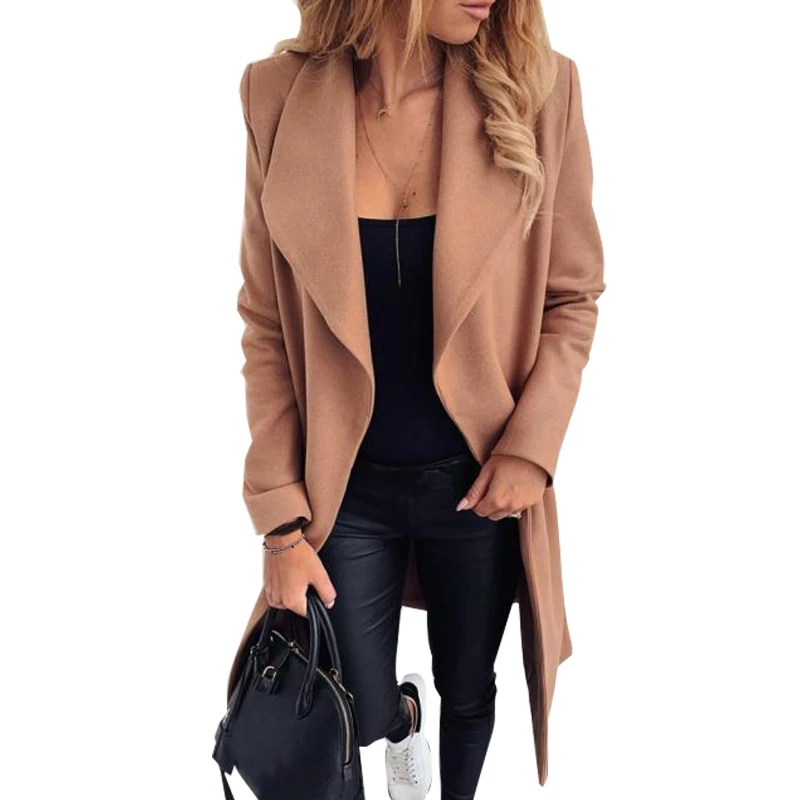Women Fall Winter Long Coat Lapel Collar Long Sleeve Belt Open Front Overcoat Outerwear Casual Jacket
Women Fall Winter Long Coat Lapel Collar Long Sleeve Belt Open Front Overcoat Outerwear Casual Jacket