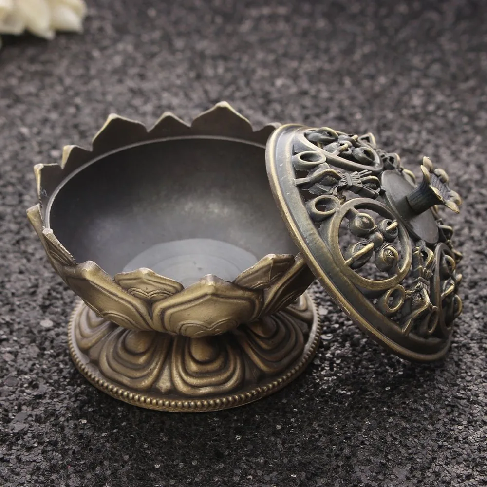 Chinese Buddha Alloy Incense Burner Lotus Flower Holder Handmade Censer for Buddhist Home Office Decoration | Дом и сад