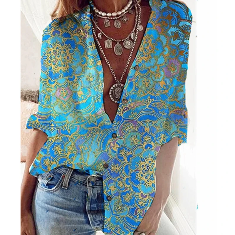 Mandylandy Floral T-shirt Summer V-neck Single Breasted Split Half Sleeve Sleeve T-shirt Women's Casual Printed Loose T-shirt
Mandylandy Floral T-shirt Summer V-neck Single Breasted Split Half Sleeve Sleeve T-shirt Women's Casual Printed Loose T-shirt