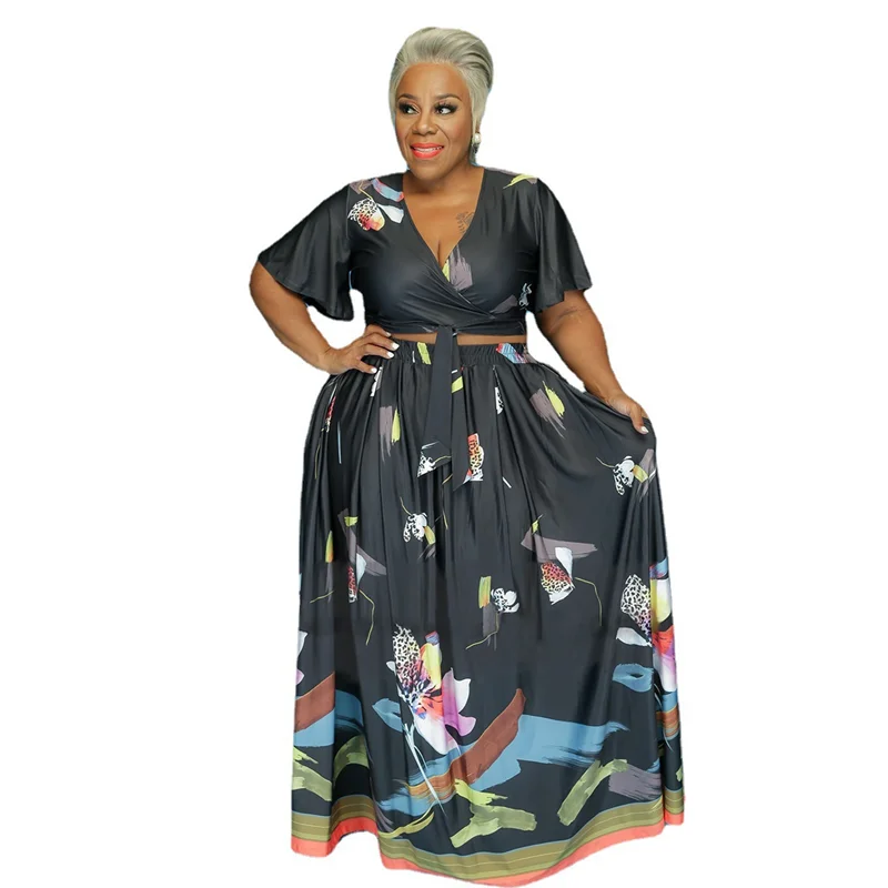 Fashion Print Two Piece Set Women Plus Size Clothing Short Sleeve V-Neck Crop Top Long Skirt Matching Sets Casual 2 Piece Outfit
Fashion Print Two Piece Set Women Plus Size Clothing Short Sleeve V-Neck Crop Top Long Skirt Matching Sets Casual 2 Piece Outfit