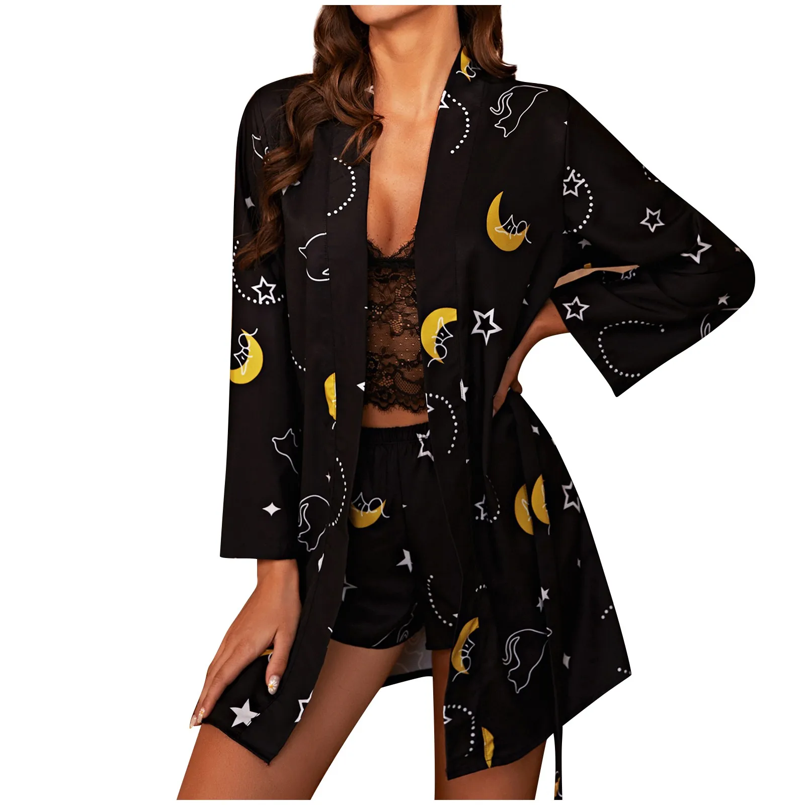 Moon Print Pajamas For Women Lace Pajamas Satin Lingerie Women Underwear Sleepwear Leopard Nightdress Silk pijamas de mujer
Moon Print Pajamas For Women Lace Pajamas Satin Lingerie Women Underwear Sleepwear Leopard Nightdress Silk pijamas de mujer