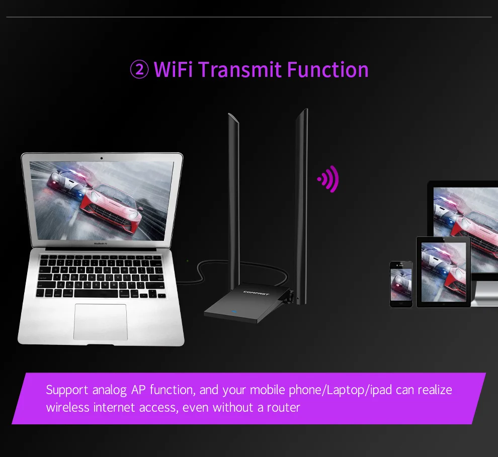 Comfast 1900Mbps High Gain 4*PA USB3.0 Wireless Network Card Desktop PC Wifi Adapters Receiver Long Range 2*6dBi Antennas
Comfast 1900Mbps High Gain 4*PA USB3.0 Wireless Network Card Desktop PC Wifi Adapters Receiver Long Range 2*6dBi Antennas