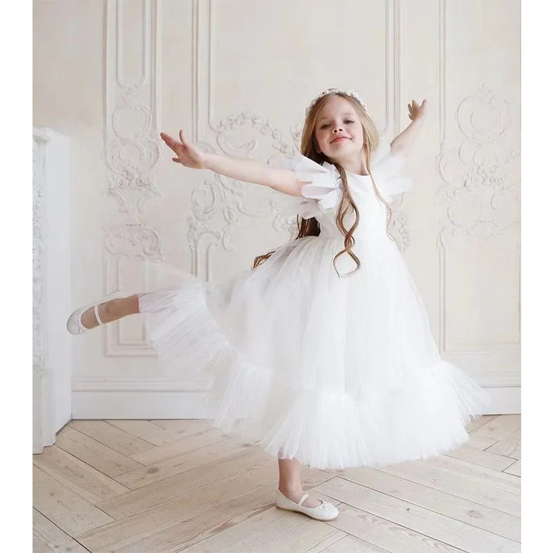 

2021 Formal Big Bowknot Dress Baptism Puffy 1st Birthday Dress For Baby Girl Princess Party Evening Girls Dresses Infant 1-6y