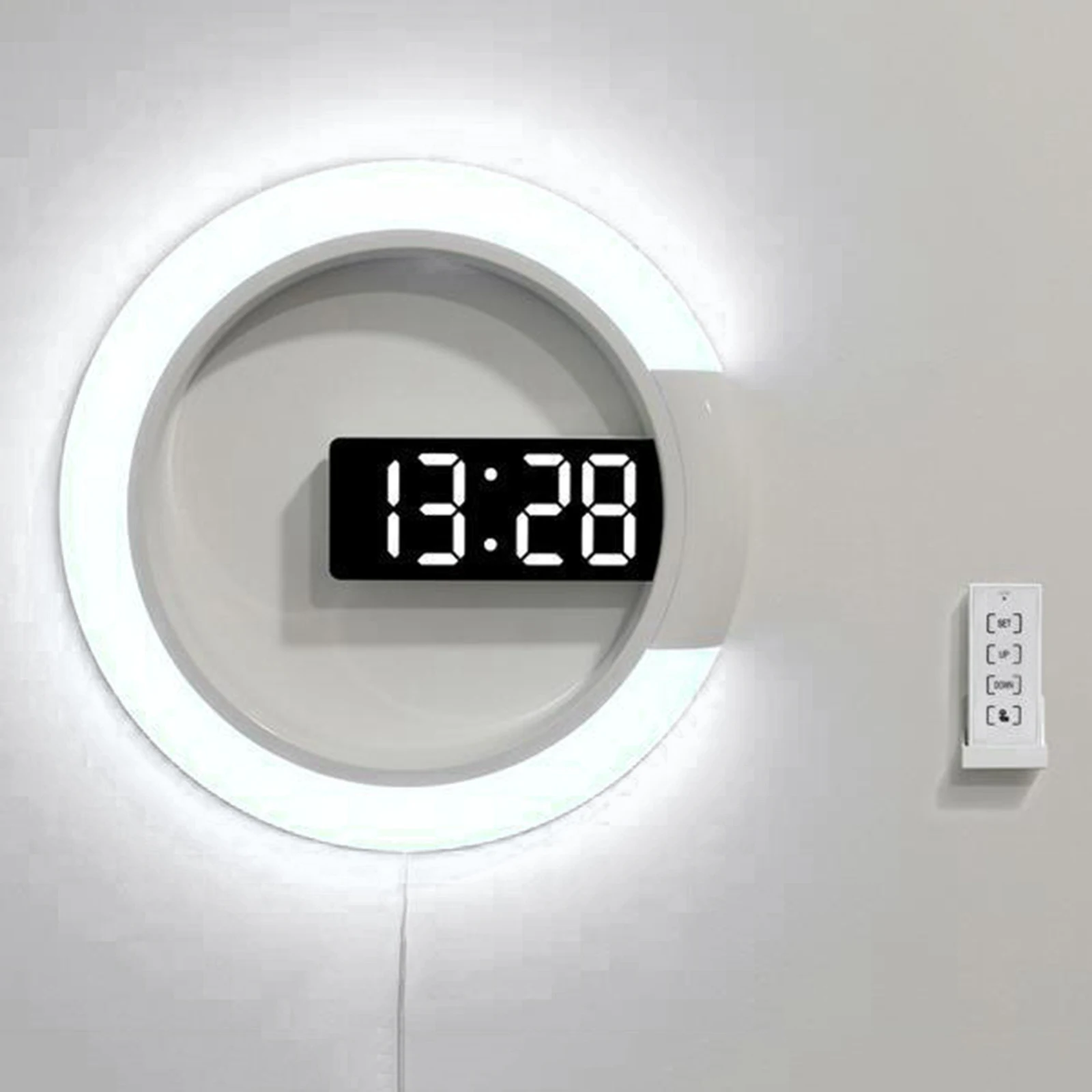 Home Decor Mirror 12" LED Wall Clock Remote Control Alarm Clock Snooze Function 12/24 Hour Display Temperature Looping Display
Home Decor Mirror 12" LED Wall Clock Remote Control Alarm Clock Snooze Function 12/24 Hour Display Temperature Looping Display