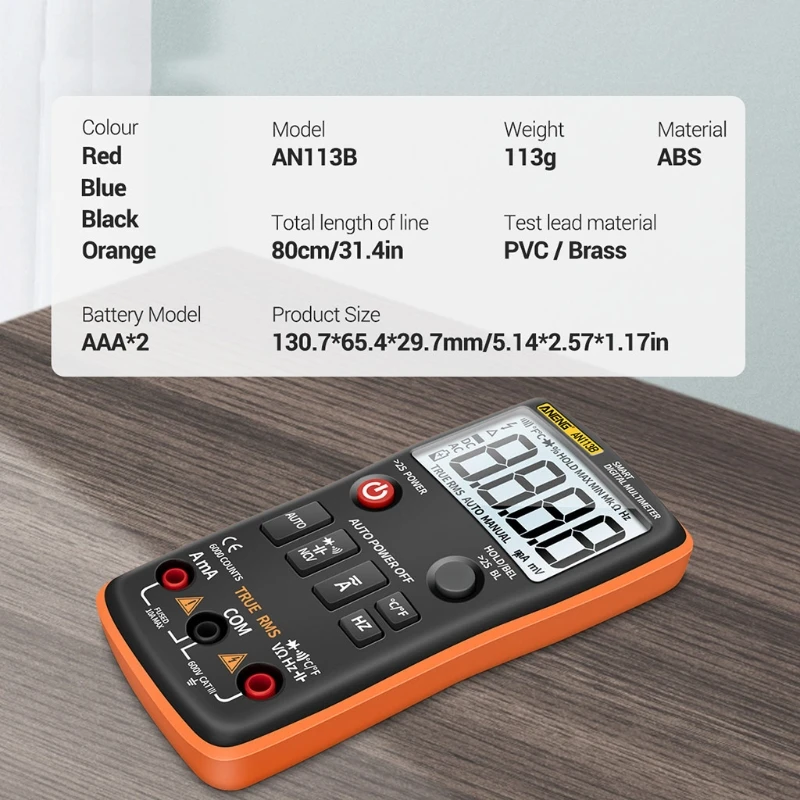 AN113B Digital Multimeter with Temperature Tester 6000 Counts Auto-Ranging AC/DC Transistor Voltage Meter True RMS
AN113B Digital Multimeter with Temperature Tester 6000 Counts Auto-Ranging AC/DC Transistor Voltage Meter True RMS