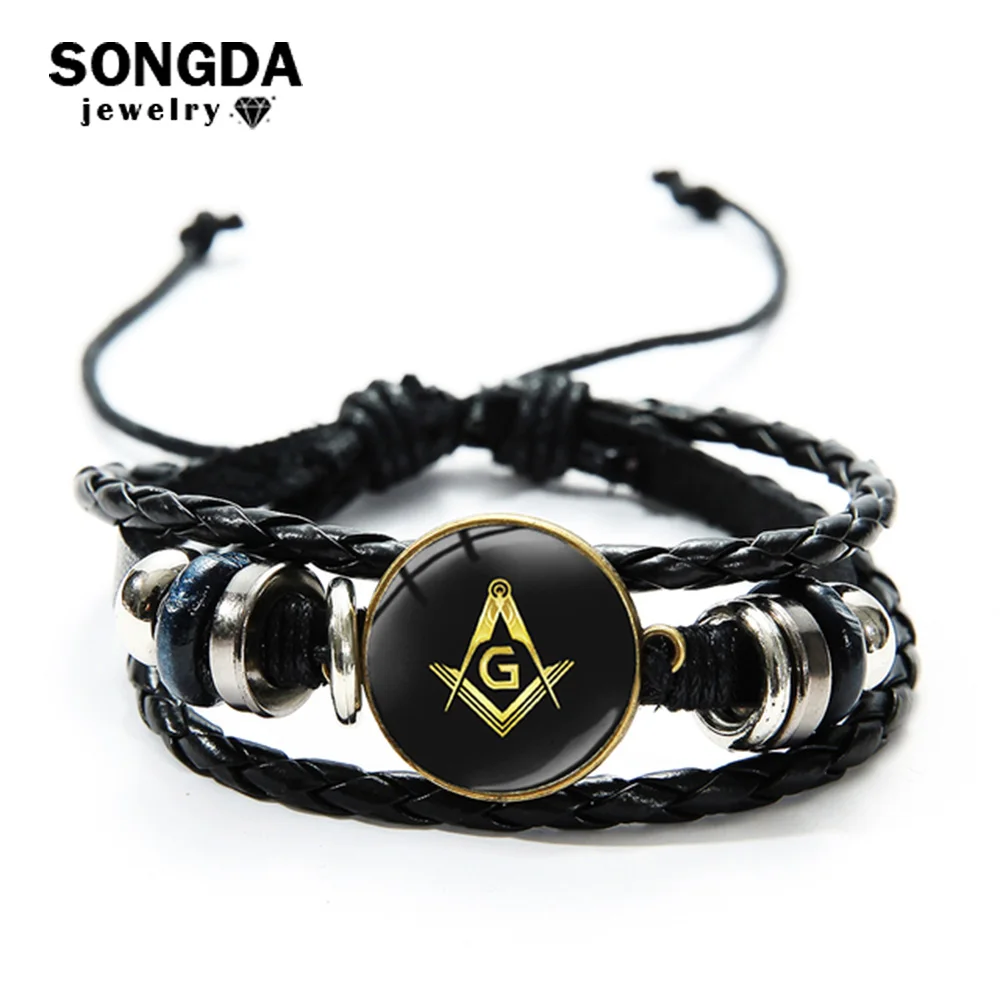 Masonic Leather Bracelet Free-mason Illuminati Pyramid Insignia Glass Cabochon Wood Beads Multilayer Men Punk Braided Bracelet
Masonic Leather Bracelet Free-mason Illuminati Pyramid Insignia Glass Cabochon Wood Beads Multilayer Men Punk Braided Bracelet