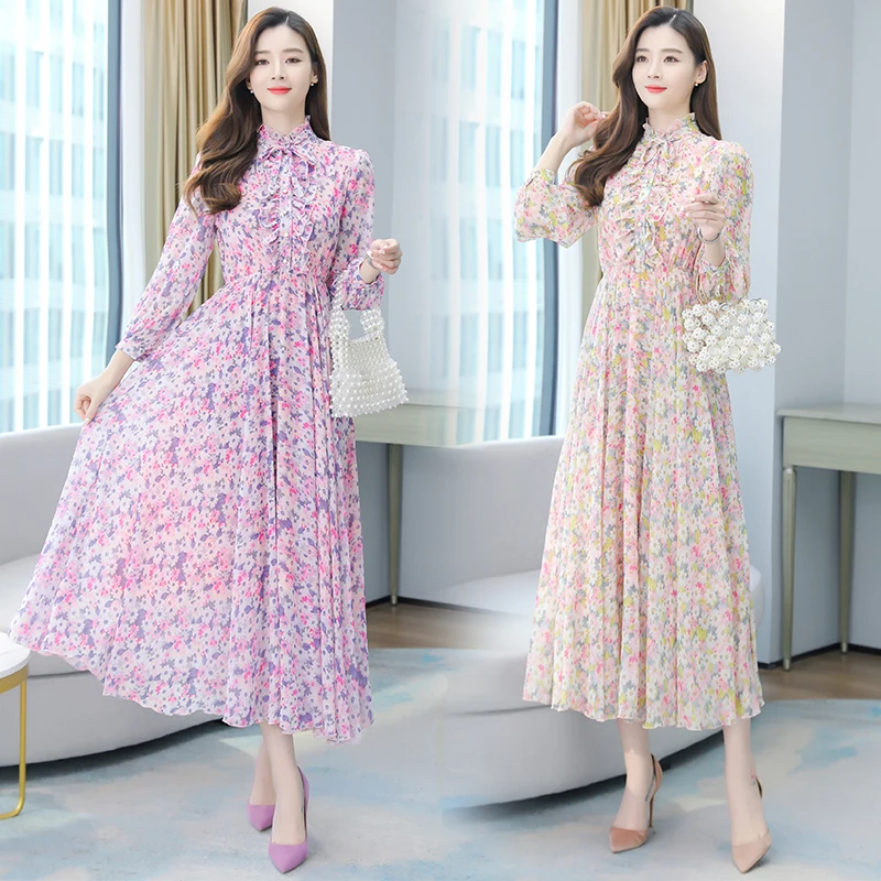 New Spring And Summer Sweet Bohemian Style Chiffon Floral Dress A-Line Mid-Length Wild Dress Hot Sale 
New Spring And Summer Sweet Bohemian Style Chiffon Floral Dress A-Line Mid-Length Wild Dress Hot Sale