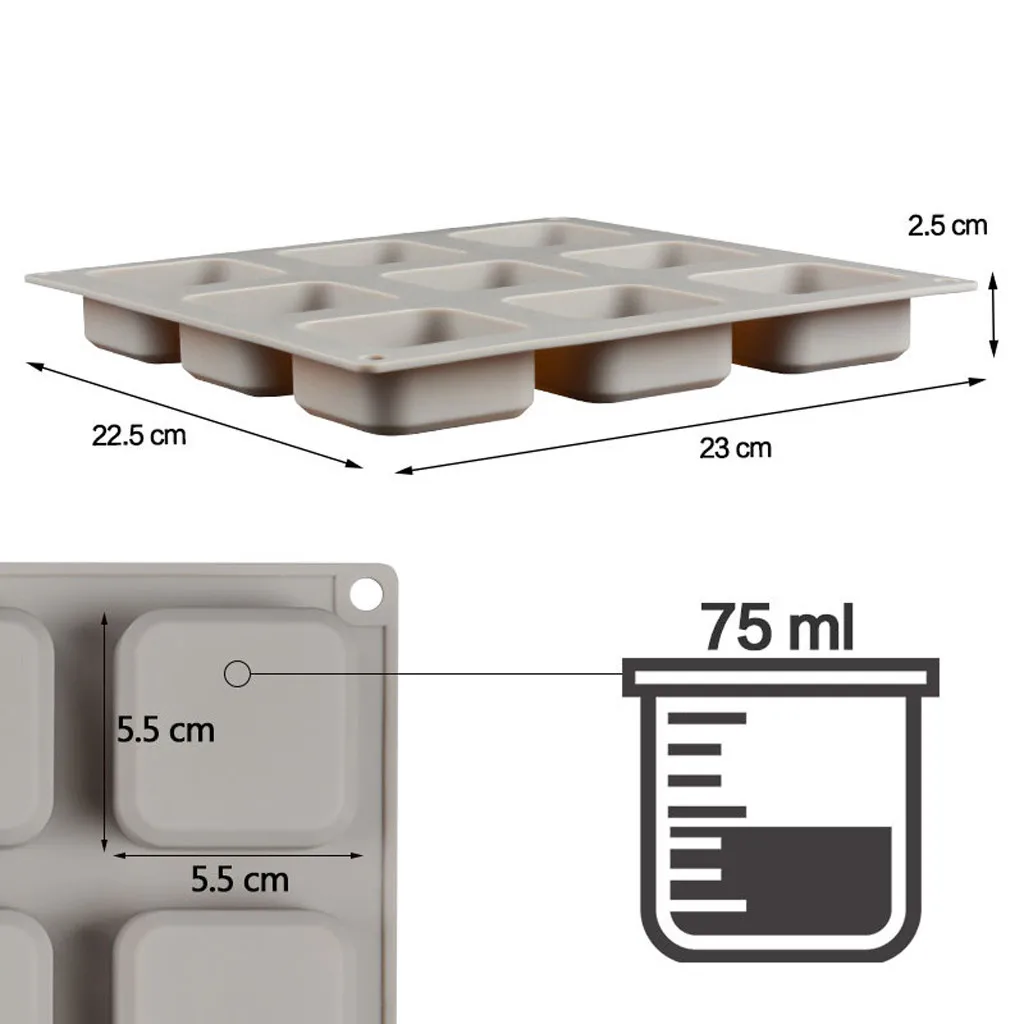 Soap Molds Silicone Square 9 Cavities DIY Handmade Baking Cake Pan for Soap Loaf Making Pdding Muffin Brownie Ice Resin Mould
Soap Molds Silicone Square 9 Cavities DIY Handmade Baking Cake Pan for Soap Loaf Making Pdding Muffin Brownie Ice Resin Mould