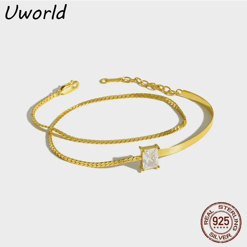 Wedding bride Silver bangle double layer 18K gold square cz stone paved 925 sterling silver bracelet
Wedding bride Silver bangle double layer 18K gold square cz stone paved 925 sterling silver bracelet