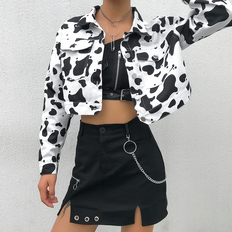 Harajuku Streetwear Cow Print Cropped Female Jacket Casual Buttons Coat Women Cardigan Spring Autumn Jackets Outwear 2021 New
Harajuku Streetwear Cow Print Cropped Female Jacket Casual Buttons Coat Women Cardigan Spring Autumn Jackets Outwear 2021 New