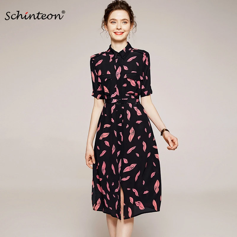 Schinteon 100% Real Silk CREPE Print Dress Turn-Down Polo Collar A-Lined Sash Office Lady Dress for Women 2020 Summer
Schinteon 100% Real Silk CREPE Print Dress Turn-Down Polo Collar A-Lined Sash Office Lady Dress for Women 2020 Summer