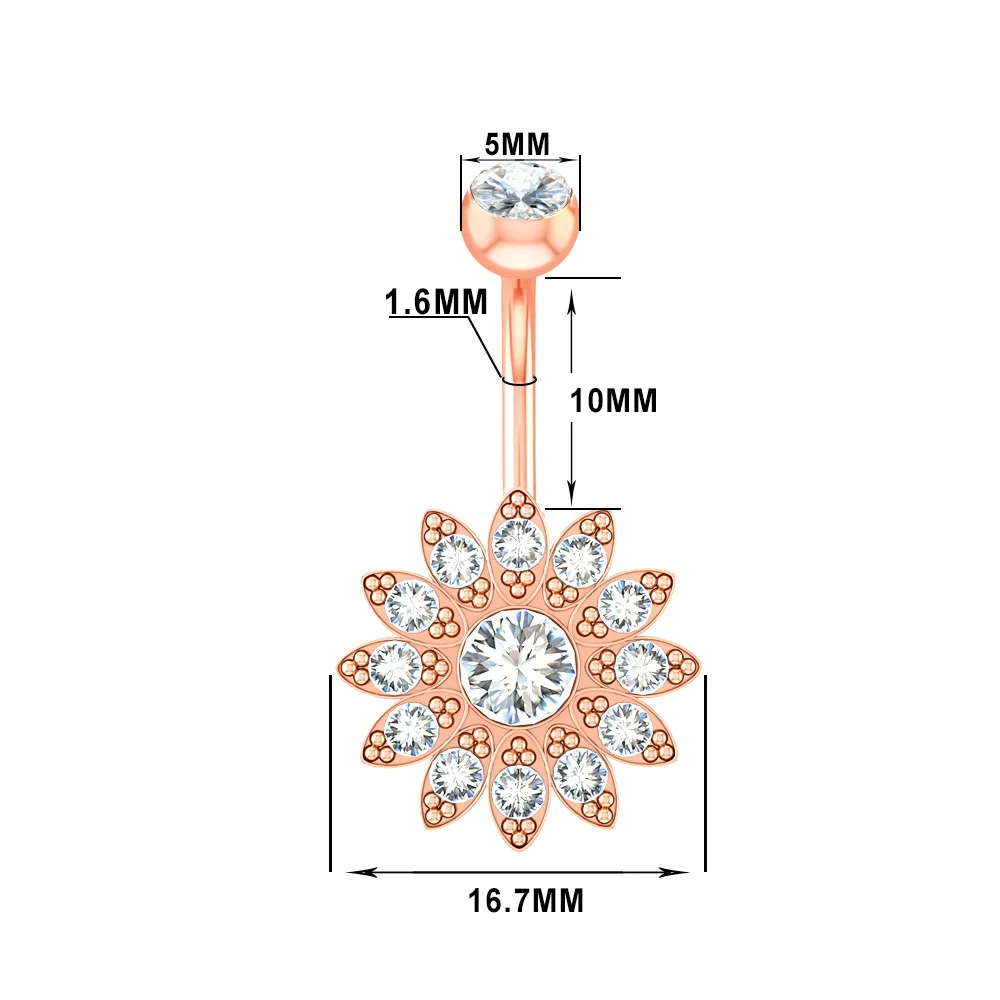2020 New Sunflower Surgical Steel Dangle Belly Rings Navel Jewelry Rhinestone Belly Button Rings Body Piercing Jewelry for Women
2020 New Sunflower Surgical Steel Dangle Belly Rings Navel Jewelry Rhinestone Belly Button Rings Body Piercing Jewelry for Women