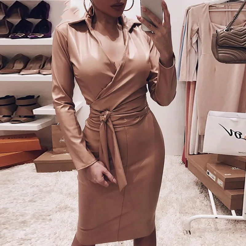 Plunge Bowknot Detail Long Sleeve Bodycon Dress Women Sashes PU Leather Dress Autumn 2019 Slim Fit Black Dresses Vestidos
Plunge Bowknot Detail Long Sleeve Bodycon Dress Women Sashes PU Leather Dress Autumn 2019 Slim Fit Black Dresses Vestidos