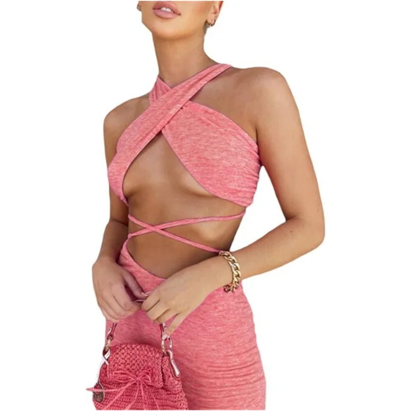 Summer Casual Dresses Halter Bandage Sexy Backless Crop Top and Skirts Matching Set Club Fashion Outfits 2021 Women's kit
Summer Casual Dresses Halter Bandage Sexy Backless Crop Top and Skirts Matching Set Club Fashion Outfits 2021 Women's kit
