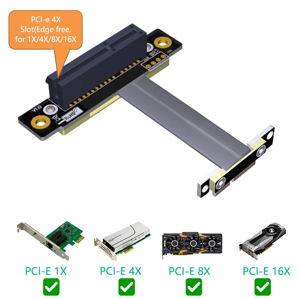 Переходник PCIE со штекером pci-3.0 x1 на штекер x4 гнездо экранирование EMI 8 Гбит/с PCI-E III
