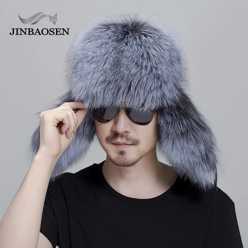 JINBAOSEN русская Кожаная Шапка бомбер Мужская зимняя шапка наушники мужские шапки