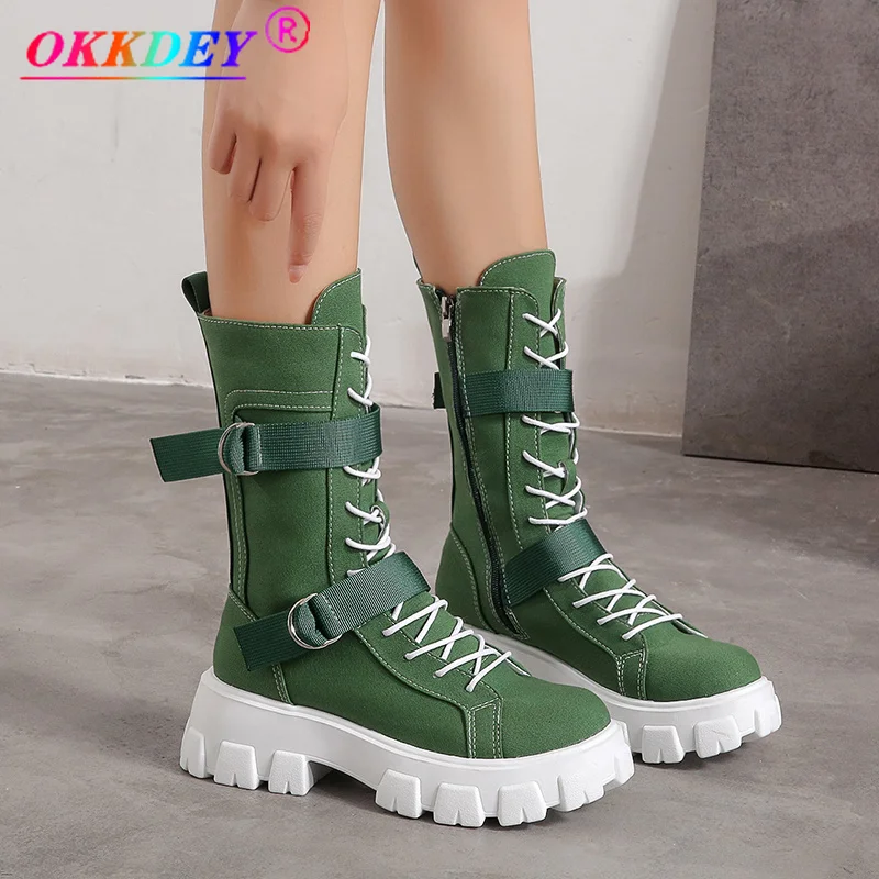 

Botas A Media Pierna De Cuero Para Mujer Con Cremallera, Tacones Altos Estilo Punk Сапоги Otoño E Invierno Estilo GóticoСапоги