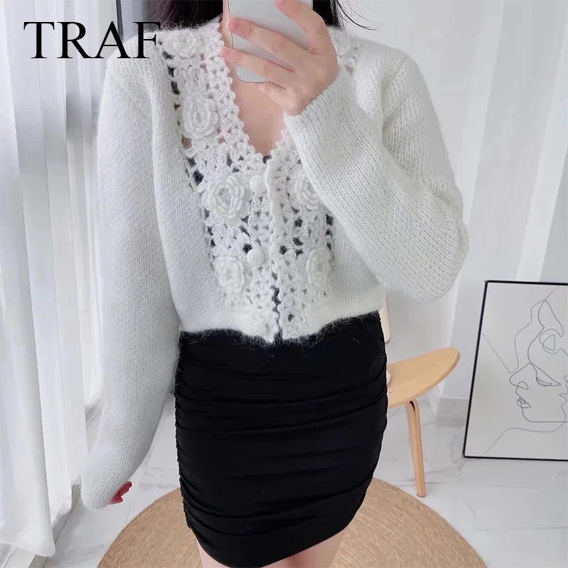 Кардиган женский вязаный крючком, с кружевом и длинным рукавом 
Кардиган женский вязаный крючком, с кружевом и длинным рукавом