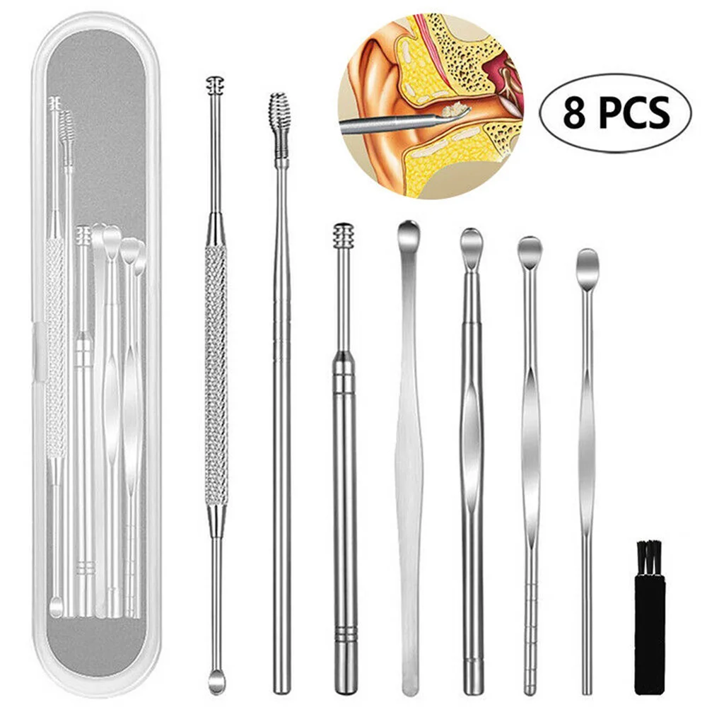 

8Pcs/set Ear Wax Removal Kit Cleaning Tools Earwax Pick Cleaner Curette Spoon Cleaning Ear Cleanser Spoon Health Care Earpick