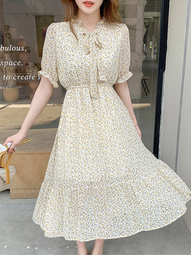 Beach Bohemian Vintage Clothes Summer Ruffled Puff Sleeve Strappy Floral Chiffon Dress Female Clothing Yellow Casual Long Dress
Beach Bohemian Vintage Clothes Summer Ruffled Puff Sleeve Strappy Floral Chiffon Dress Female Clothing Yellow Casual Long Dress