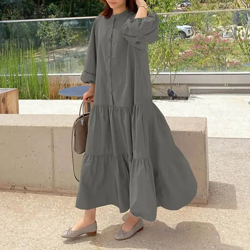 Womens Elegant Long Maxi Dress ZANZEA Spring Autumn Ruffle Vestidos Female Lace Up O Neck Robe Casual Solid Puff Sleeve Kaftan 7
Womens Elegant Long Maxi Dress ZANZEA Spring Autumn Ruffle Vestidos Female Lace Up O Neck Robe Casual Solid Puff Sleeve Kaftan 7