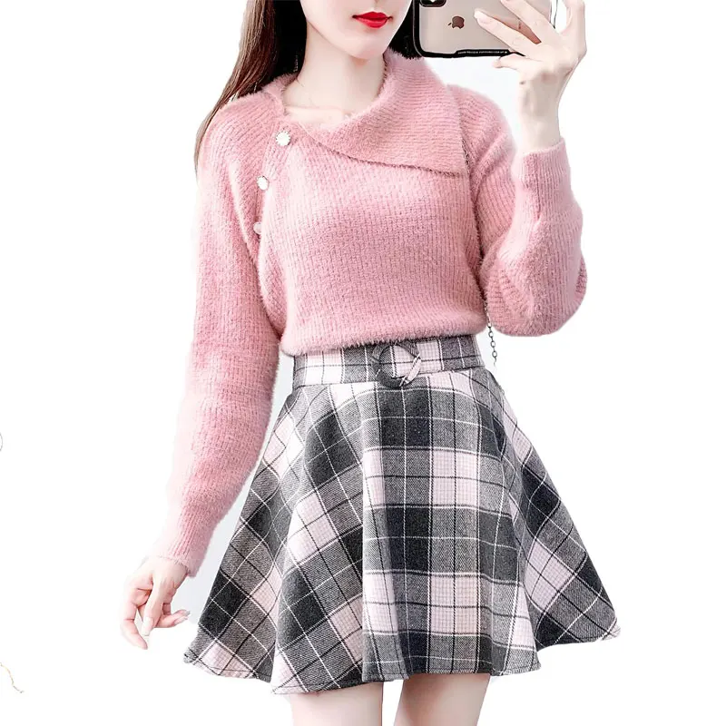 Autumn Spring Women Pullover Sweater Institute Wind Mink Knit Two-Piece Of Plaid Umbrella Skirt 2 Pcs Clothing Set Outfit
Autumn Spring Women Pullover Sweater Institute Wind Mink Knit Two-Piece Of Plaid Umbrella Skirt 2 Pcs Clothing Set Outfit