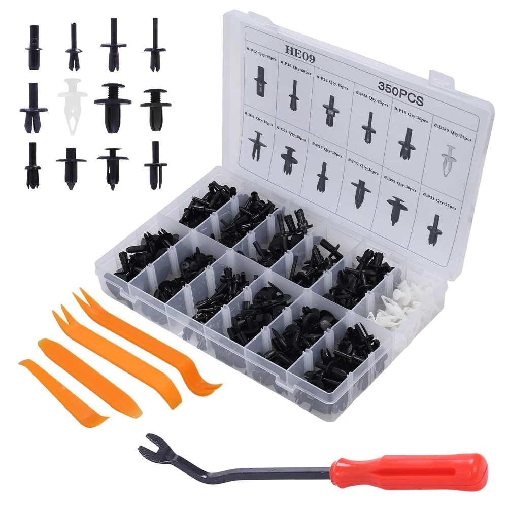 350Pcs Mix Auto Car Fastener Bumper Retainer Clips Plastic Push Rivet Door Clip Panel Replacement Kit with 5 Removal Repair Tool
350Pcs Mix Auto Car Fastener Bumper Retainer Clips Plastic Push Rivet Door Clip Panel Replacement Kit with 5 Removal Repair Tool