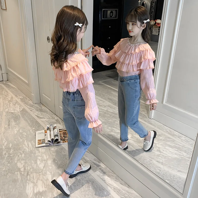 Girls' Spring Suit 2021 New Children's Doll Collar Shirt Two-piece Denim Trousers Baby Girl Clothes
Girls' Spring Suit 2021 New Children's Doll Collar Shirt Two-piece Denim Trousers Baby Girl Clothes