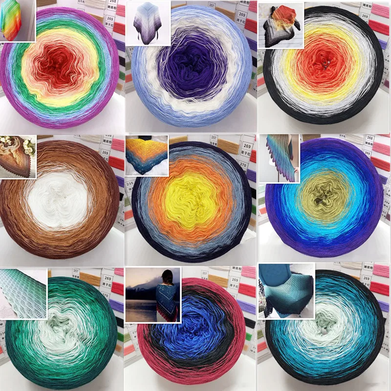 

300g Rainbow Gradient Color Cake Yarn Organic Cotton Blend Yarn Spring/Summer Crochet Skirt Shawl Lace Line DIY Hand-woven Yarn