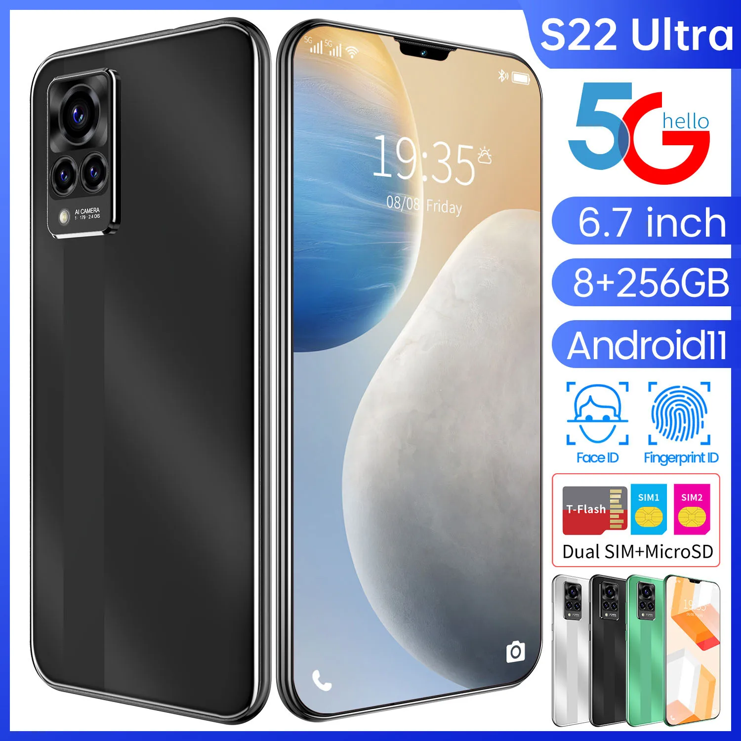 2021 Global Version Smartphone Galay S22 Ultra 6.7Inch Notch Screen 8+256G Dual SIM +MicroSD 32MP+64MP Face Fingerprint ID 5G
2021 Global Version Smartphone Galay S22 Ultra 6.7Inch Notch Screen 8+256G Dual SIM +MicroSD 32MP+64MP Face Fingerprint ID 5G