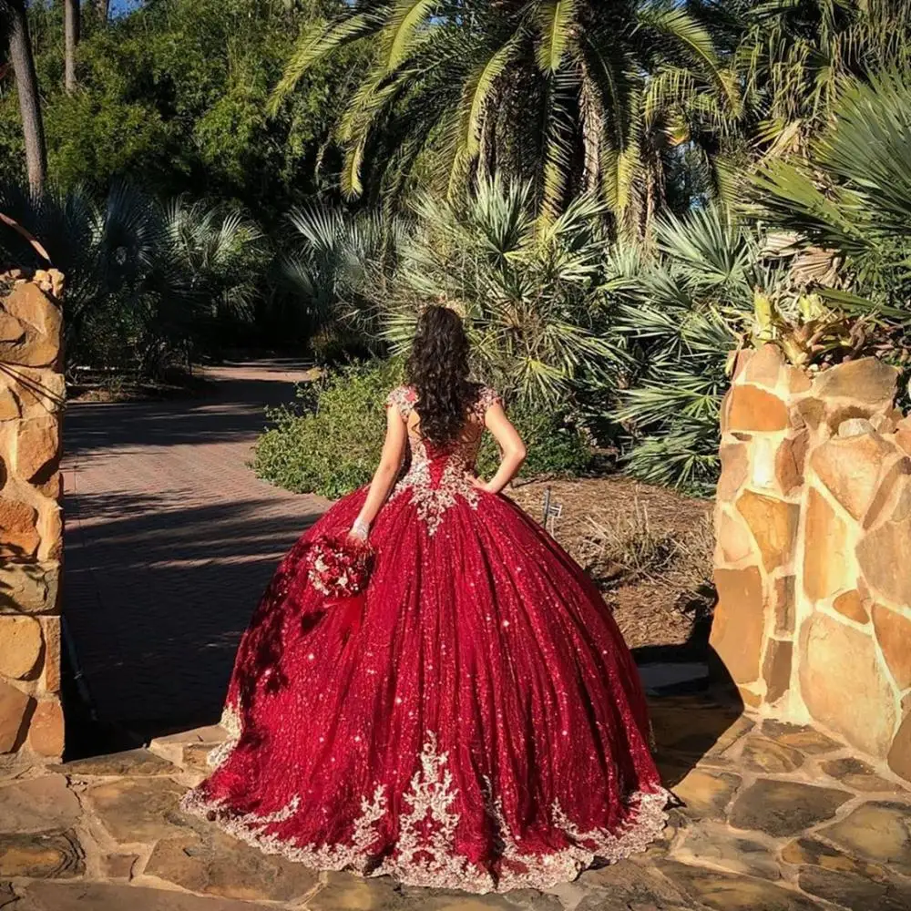 Красное Бальное Платье с бусинами платья для Quinceanera милое платье золотой
