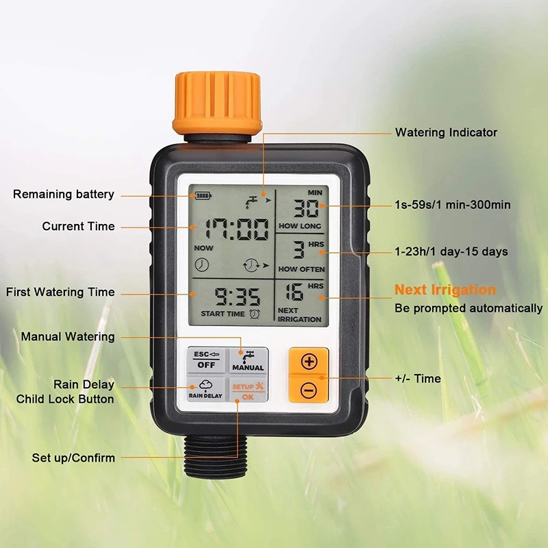 Garden Automatic Watering Timer, Outdoor Watering Timer, Sprinkler Timer with Large LCD Display,Single Export
Garden Automatic Watering Timer, Outdoor Watering Timer, Sprinkler Timer with Large LCD Display,Single Export