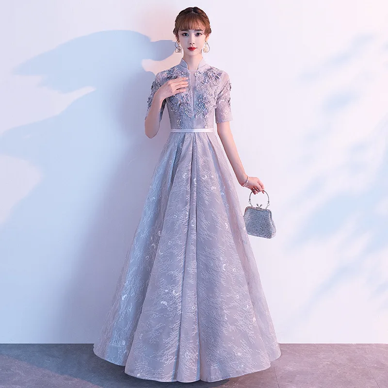 Sexy Gray Oriental Party Female Hand-beaded Stage Show Full Length Qipao Elegant Celebrity Evening Dress Banquet Dresses
Sexy Gray Oriental Party Female Hand-beaded Stage Show Full Length Qipao Elegant Celebrity Evening Dress Banquet Dresses