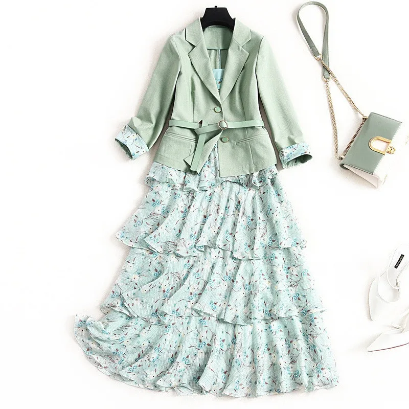 2020 New Women Spring Dress Elegant Office Lady Notched Collar Blazer+Floral Print Ruffle Layered Strap Chiffon Dress 2piece
2020 New Women Spring Dress Elegant Office Lady Notched Collar Blazer+Floral Print Ruffle Layered Strap Chiffon Dress 2piece