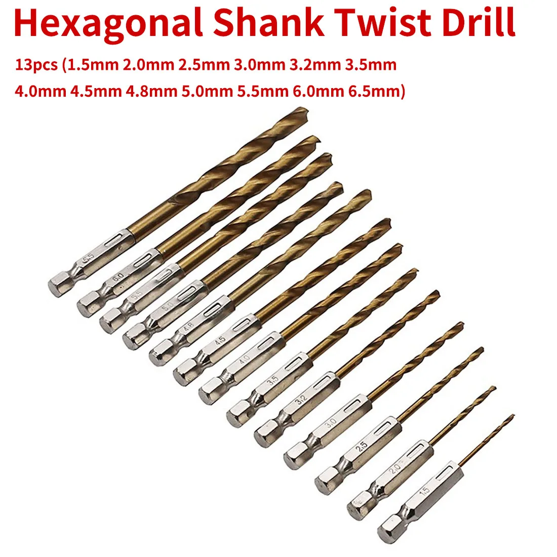 13pcs Twist Drill Hand Tool set HSS High Speed Steel Titanium Coated Drill Bit Set 1/4 Hex Shank 1.5-6.5mm Electric Screwdriver
13pcs Twist Drill Hand Tool set HSS High Speed Steel Titanium Coated Drill Bit Set 1/4 Hex Shank 1.5-6.5mm Electric Screwdriver
