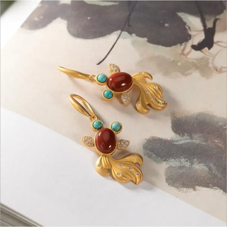Silver Plated Inlaid South Red Carp Earrings Women's Natural Agate Stone Turquoise Gold Carp Earrings Fashion Gold Earrings
Silver Plated Inlaid South Red Carp Earrings Women's Natural Agate Stone Turquoise Gold Carp Earrings Fashion Gold Earrings